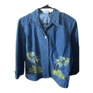 Saint Germain Paris Denim Jacket | Medium | Butterfly Back & Palm Tree Emb